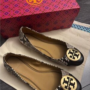 Tory Burch Snake Pattern Flats with Gold Emblem